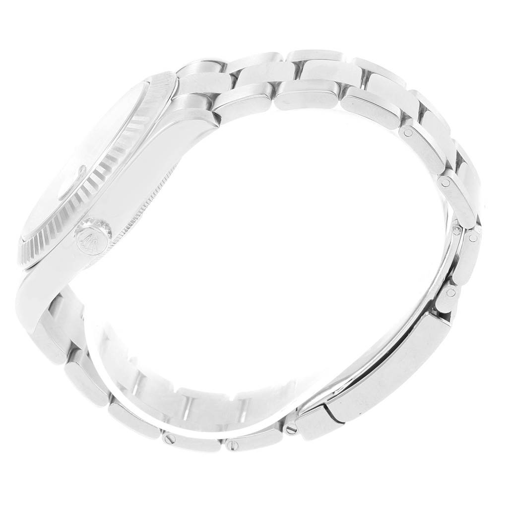 The image shows the side profile of the Rolex Datejust 41 116334 Men's Stainless Steel Blue Dial 116334 Men's Stainless Steel Blue Dial, highlighting its bracelet, case, and part of the bezel and crown.