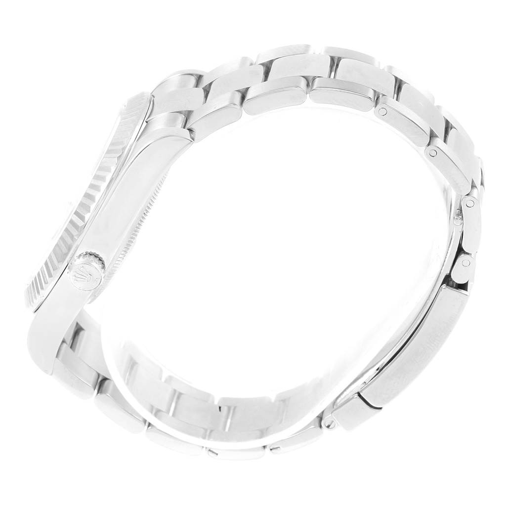 The image shows a side view of the Rolex Datejust 41 116334 Men's Stainless Steel White Dial 116334 Men's Stainless Steel White Dial watch, highlighting its case and bracelet.