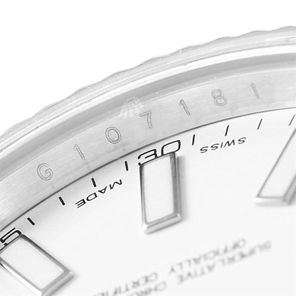 The image shows a close-up view of the dial and rehaut of a Rolex Datejust 41 116334 Men's Stainless Steel White Dial 116334 Men's Stainless Steel White Dial, focusing on the 30-minute marker.