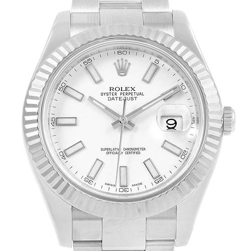 Photo of Rolex Datejust II Steel White Gold White Dial Mens Watch 116334 Box