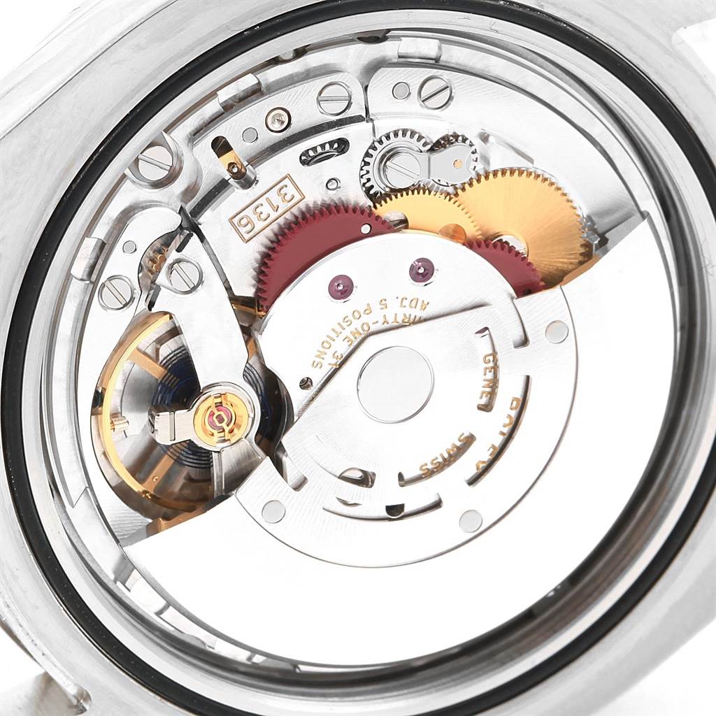 The image shows the movement and internal mechanics of a Rolex Datejust 41 116334 Men's Stainless Steel Grey Dial 116334 Men's Stainless Steel Grey Dial watch from a rear angle.