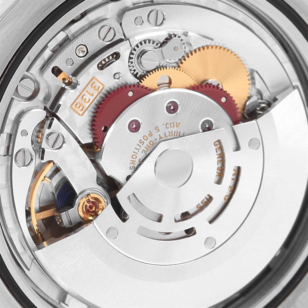 This image shows a close-up of the Rolex Datejust 41 116334 Men's Stainless Steel White Dial 116334 Men's Stainless Steel White Dial model's movement mechanism.