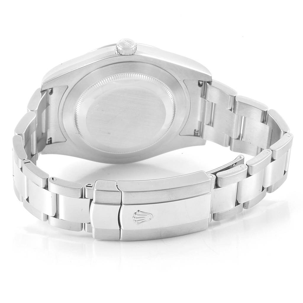 The image shows the back and bracelet of a Rolex Datejust 41 116334 Men's Stainless Steel Blue Dial 116334 Men's Stainless Steel Blue Dial watch at an angle, highlighting the clasp and the back case.