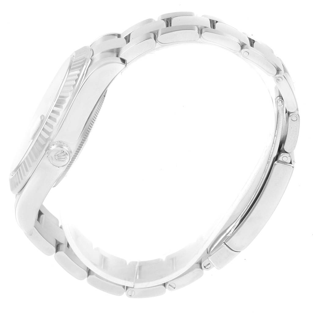 The image shows a side view of the Rolex Datejust 41 116334 Men's Stainless Steel Blue Dial 116334 Men's Stainless Steel Blue Dial watch, displaying the crown, case, and part of the bracelet.