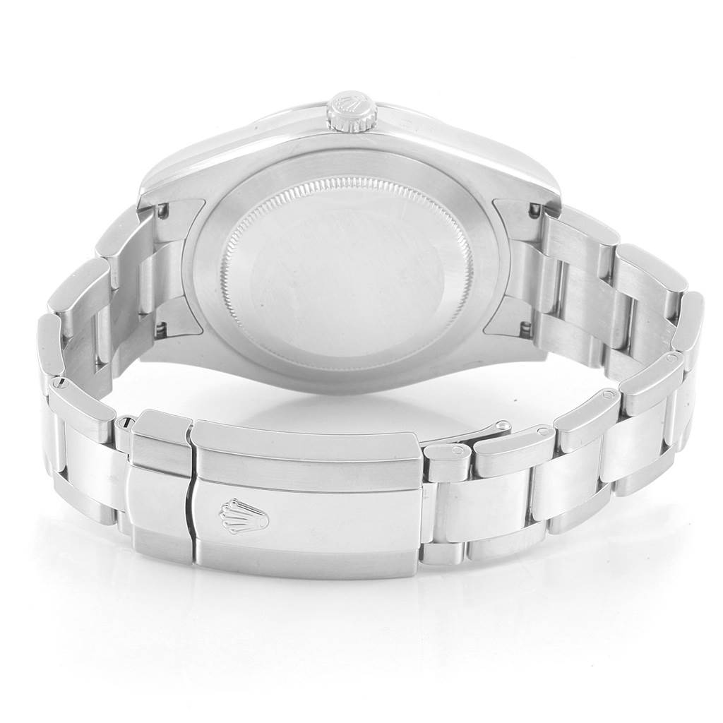 The image shows the back view of a Rolex Datejust 41 116334 Men's Stainless Steel Black Dial 116334 Men's Stainless Steel Black Dial watch, highlighting its case back, bracelet, and clasp.