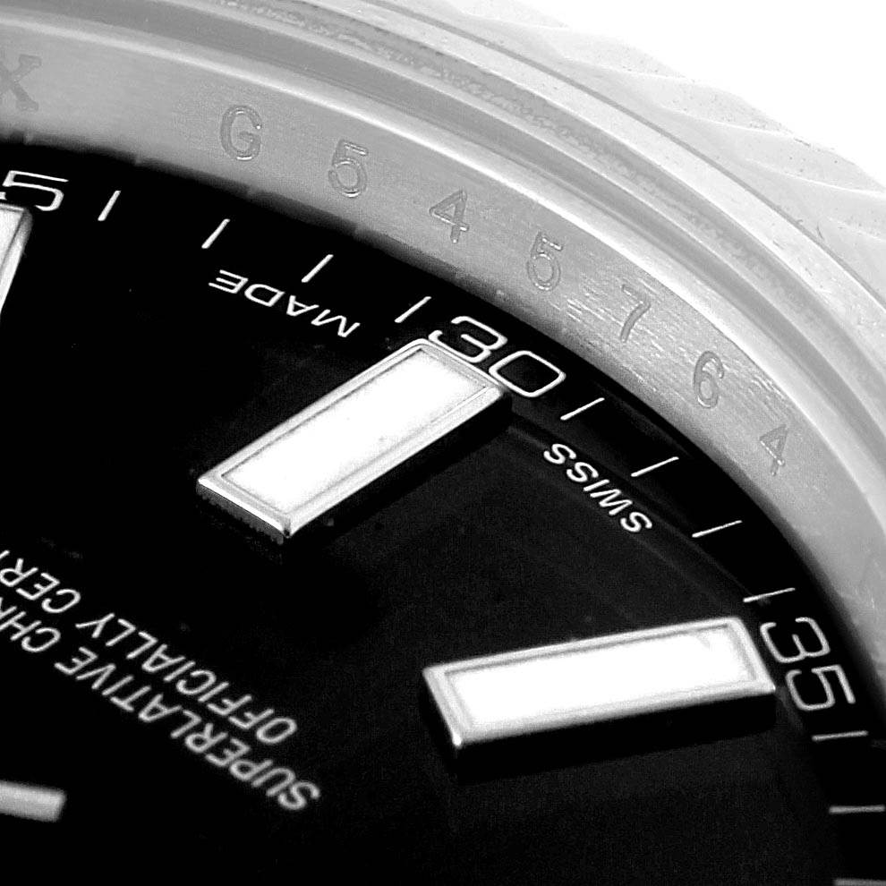 This image shows a close-up of the dial, bezel, and markers of the Rolex Datejust 41 116334 Men's Stainless Steel Black Dial 116334 Men's Stainless Steel Black Dial watch.