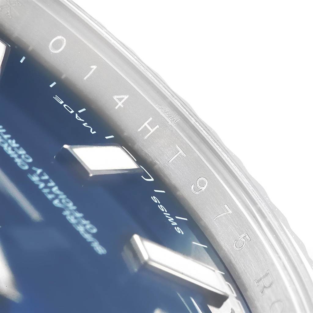 The image shows a close-up of the dial and part of the bezel of a Rolex Datejust 41 116334 Men's Stainless Steel Blue Dial 116334 Men's Stainless Steel Blue Dial watch.