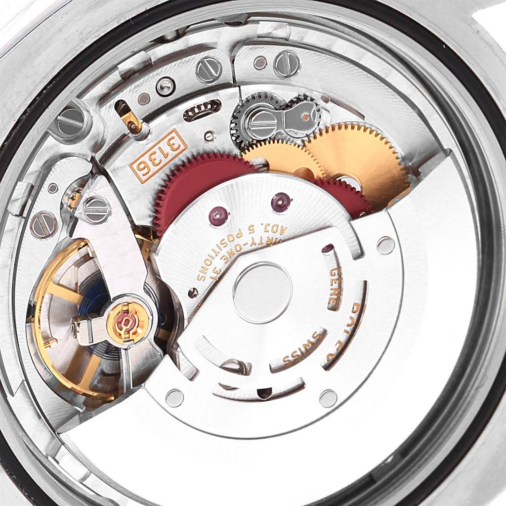 This image shows a close-up view of the Rolex Datejust 41 116334 Men's Stainless Steel Blue Dial 116334 Men's Stainless Steel Blue Dial's intricate internal mechanical movement.