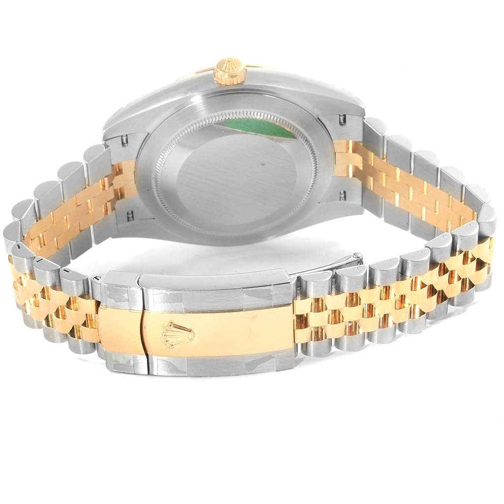 The image shows the back case and two-tone bracelet of a Rolex Datejust 41 126333 Men's Steel and Gold (two tone) Grey Dial 126333 Men's Steel and Gold (two tone) Grey Dial watch, viewed from the rear.