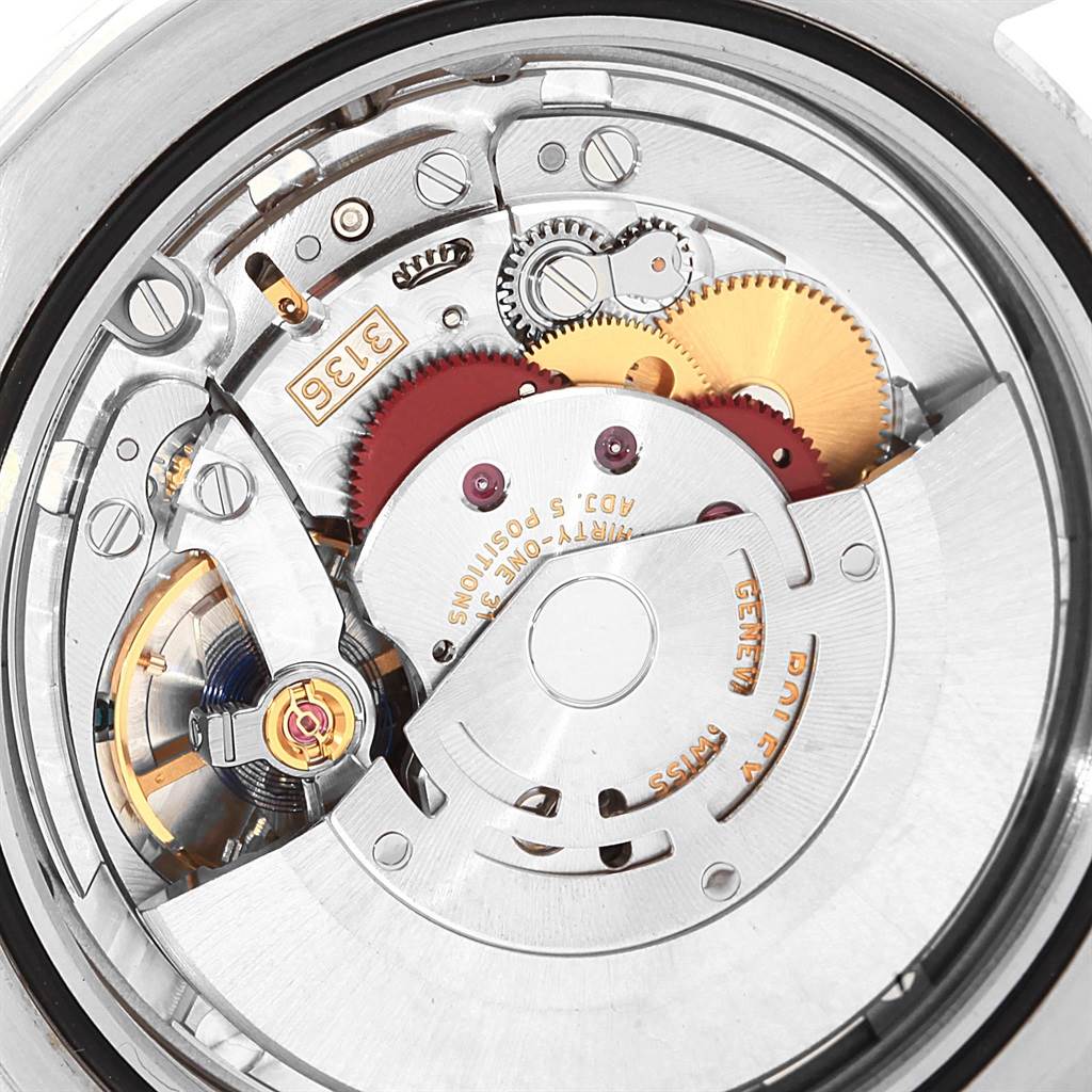 This image shows the inner mechanical movement of the Rolex Datejust 41 116334 Men's Stainless Steel Grey Dial 116334 Men's Stainless Steel Grey Dial model from a close-up angle.