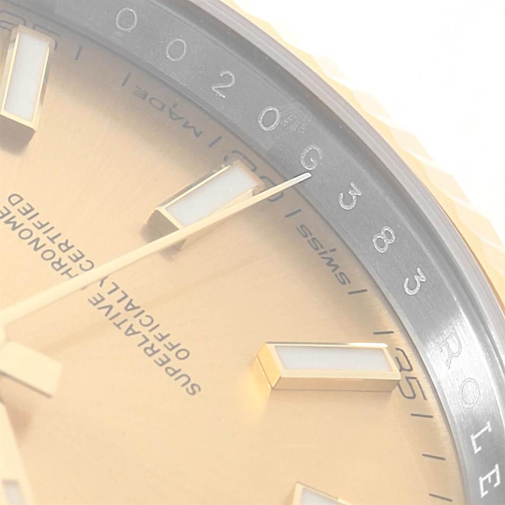 This image shows a close-up of the dial and part of the bezel of the Rolex Datejust 41 126333 Men
s Steel and Gold (two tone) Champagne Dial 126333 Men
s Steel and Gold (two tone) Champagne Dial watch.