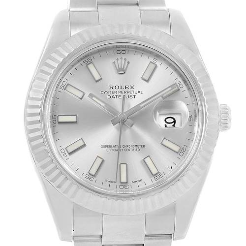 Photo of Rolex Datejust II 41 Steel White Gold Silver Dial Mens Watch 116334
