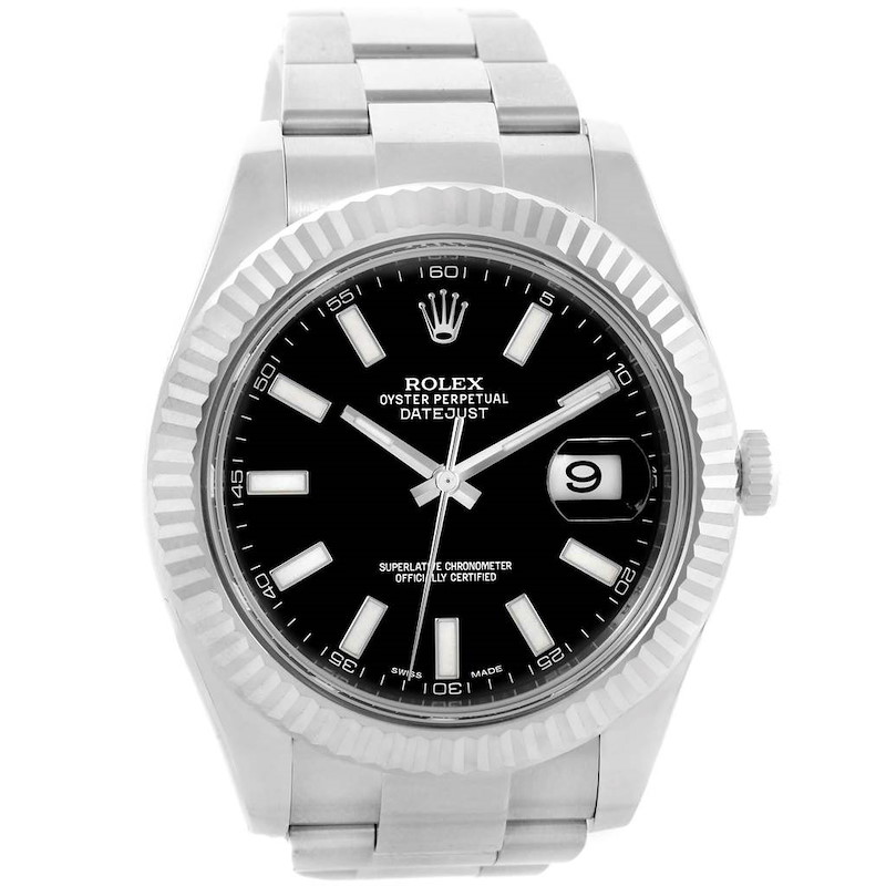 Rolex Datejust II Steel White Gold Black Dial Mens Watch 116334 Box SwissWatchExpo