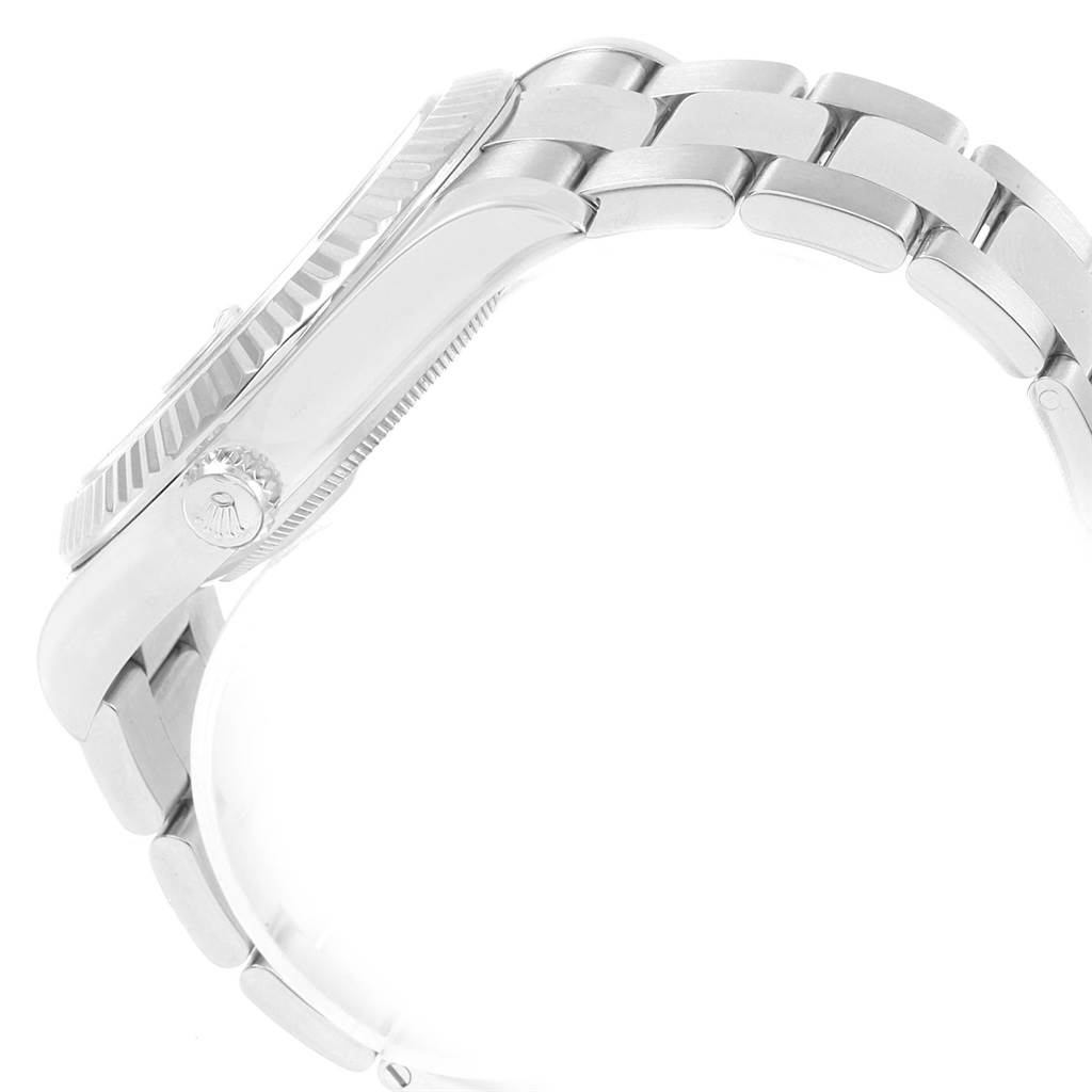 The angle of the Rolex Datejust 41 116334 Men's Stainless Steel Black Dial 116334 Men's Stainless Steel Black Dial shown is a side view highlighting the crown, case, and part of the bracelet.