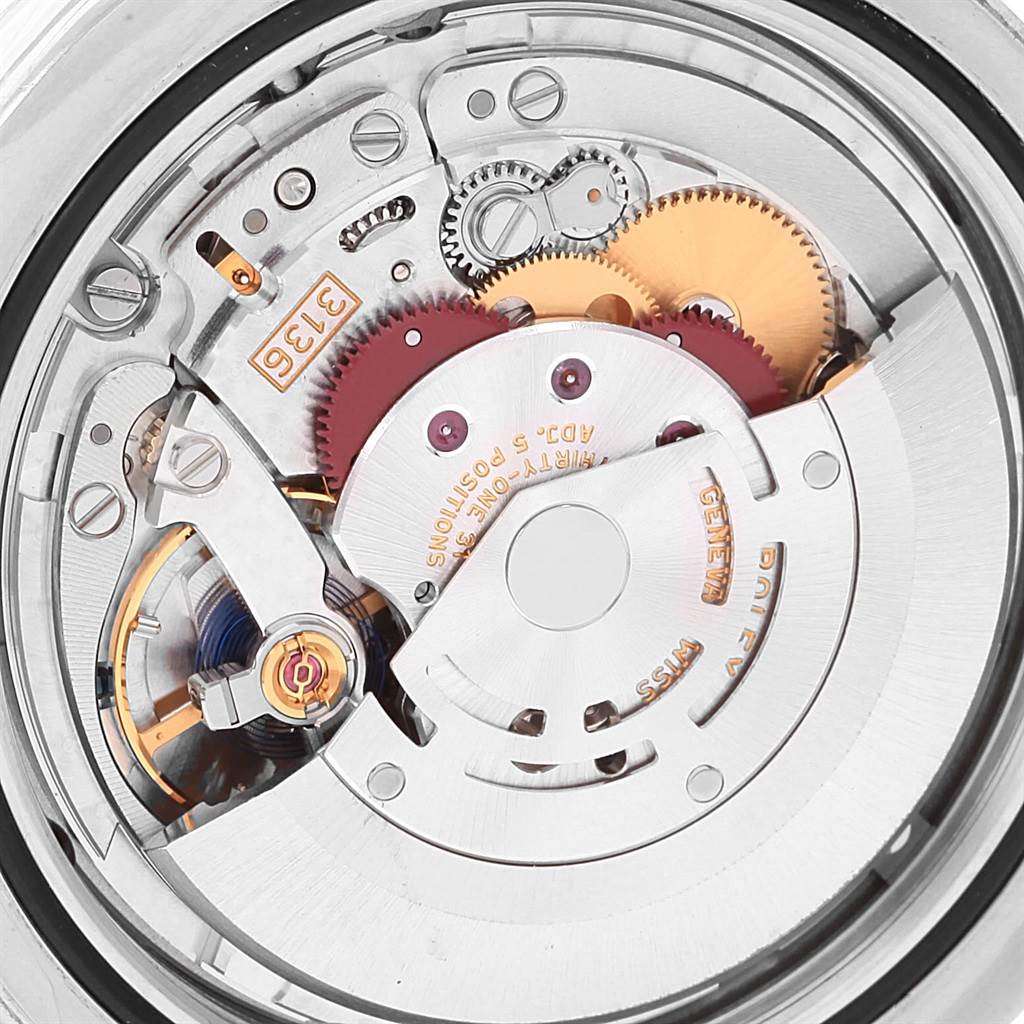 This image shows the internal movement mechanism of a Rolex Datejust 41 116334 Men's Stainless Steel Black Dial 116334 Men's Stainless Steel Black Dial model from a close-up, top-down angle.