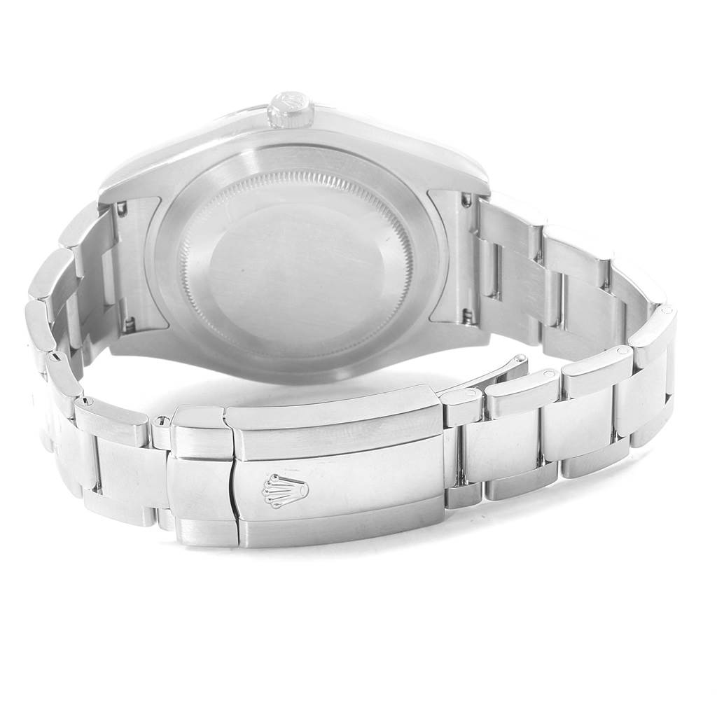 The image shows the back view of a Rolex Datejust 41 116334 Men's Stainless Steel Black Dial 116334 Men's Stainless Steel Black Dial watch, focusing on its case back and bracelet clasp.