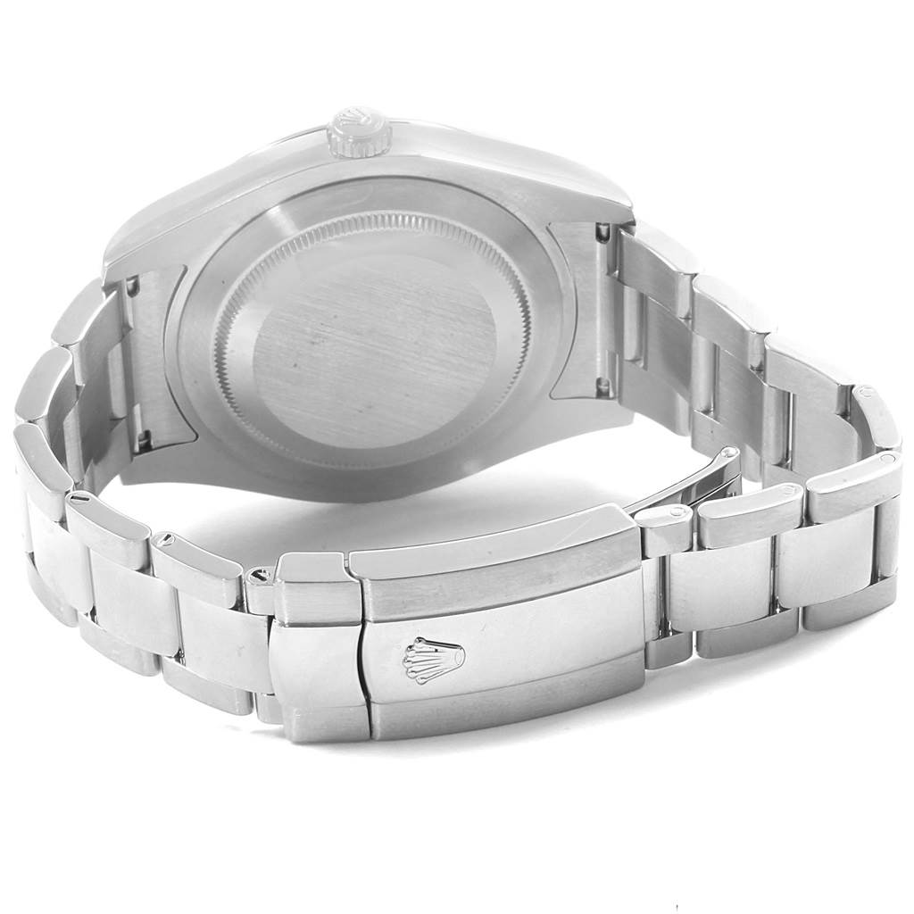 The image shows the back view of a Rolex Datejust 41 116300 Men's Stainless Steel Blue Dial 116300 Men's Stainless Steel Blue Dial model, displaying the case back, crown, and bracelet with clasp.