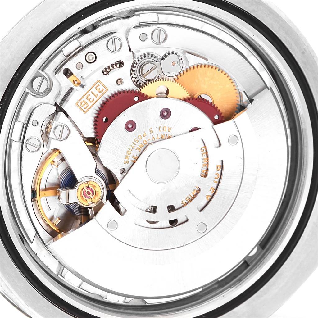 This is a close-up view of the mechanical movement inside the Rolex Datejust 41 116300 Men's Stainless Steel Blue Dial 116300 Men's Stainless Steel Blue Dial watch.