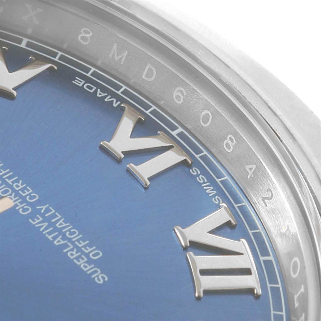 The image shows a close-up of the blue dial and part of the bezel of the Rolex Datejust 41 116300 Men's Stainless Steel Blue Dial 116300 Men's Stainless Steel Blue Dial, highlighting Roman numerals and the edge of the case.
