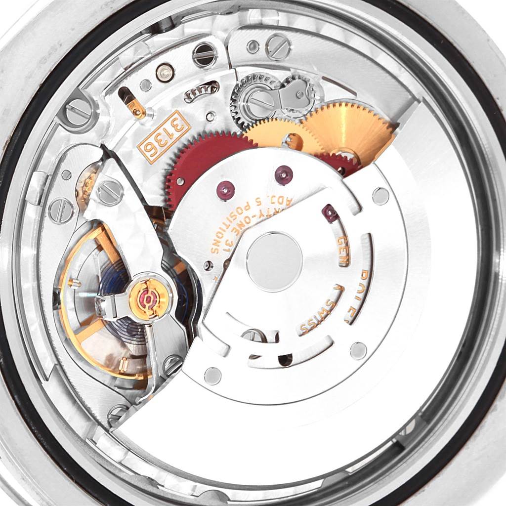 This image shows the internal movement mechanism of a Rolex Datejust 41 116334 Men's Stainless Steel Blue Dial 116334 Men's Stainless Steel Blue Dial watch from a close-up angle.