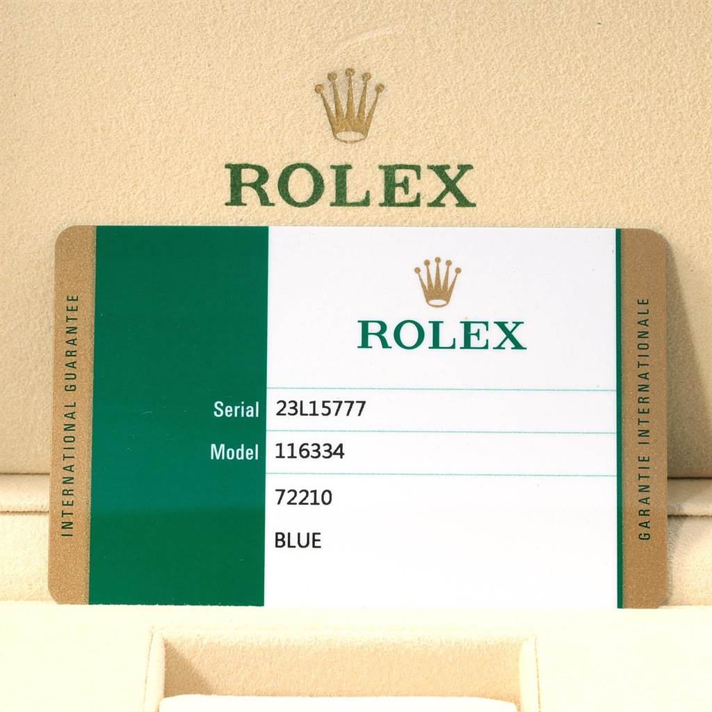 This image shows a close-up of a Rolex guarantee card for the Datejust 41 model.