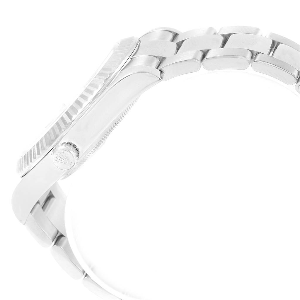 The image shows a side view of the Rolex Datejust 41 116334 Men's Stainless Steel White Dial 116334 Men's Stainless Steel White Dial watch, highlighting the case, bezel, crown, and part of the bracelet.