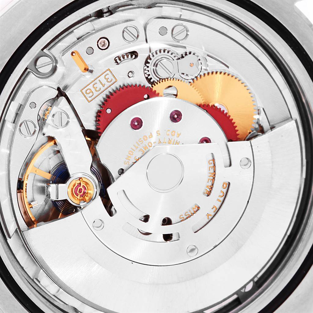 This image shows the intricate mechanical movement of a Datejust 41 model by Rolex, viewed from the back.