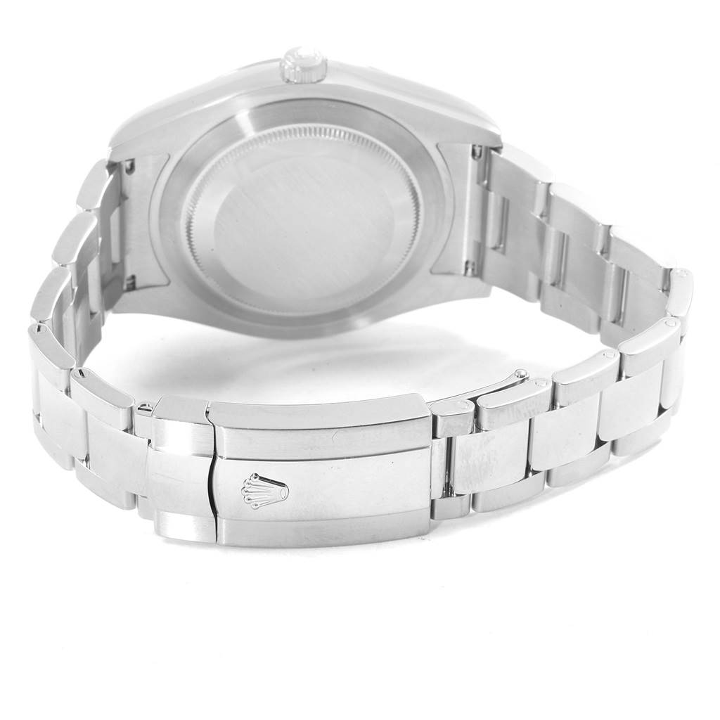 This image shows the case back and bracelet clasp of a Rolex Datejust 41 116334 Men's Stainless Steel Blue Dial 116334 Men's Stainless Steel Blue Dial watch from the rear angle.