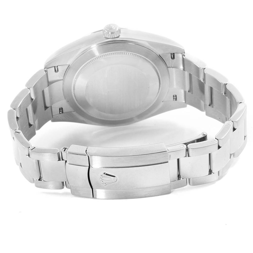 The image shows the backside of the Rolex Datejust 41 126300 Men's Stainless Steel White Dial 126300 Men's Stainless Steel White Dial watch, focusing on the closed clasp and bracelet links.