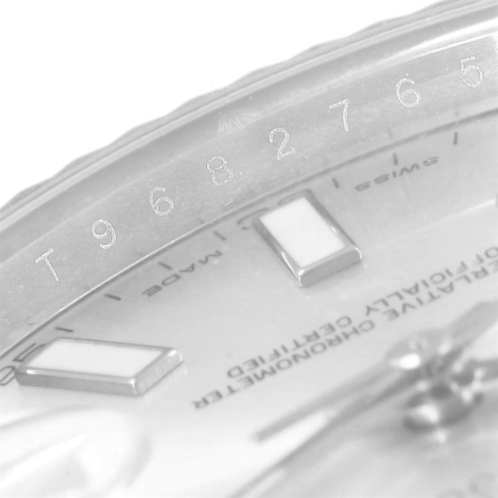 This close-up image shows the dial details, hour markers, part of the minute track, and "Swiss Made" text of the Rolex Datejust 41 116334 Men's Stainless Steel Silver Dial 116334 Men's Stainless Steel Silver Dial.