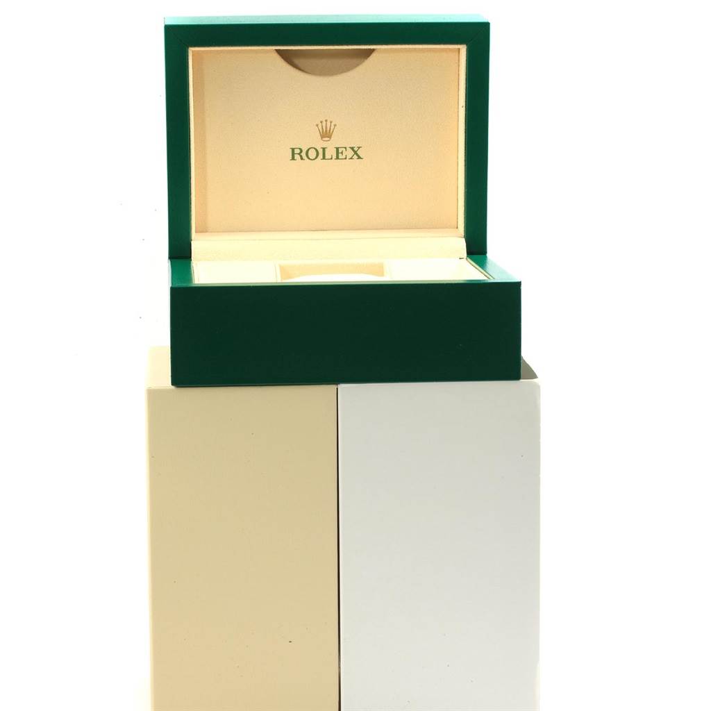 The image shows the opened box of a Rolex Datejust 41 116300 Men's Stainless Steel Black Dial 116300 Men's Stainless Steel Black Dial watch, displaying the interior packaging.
