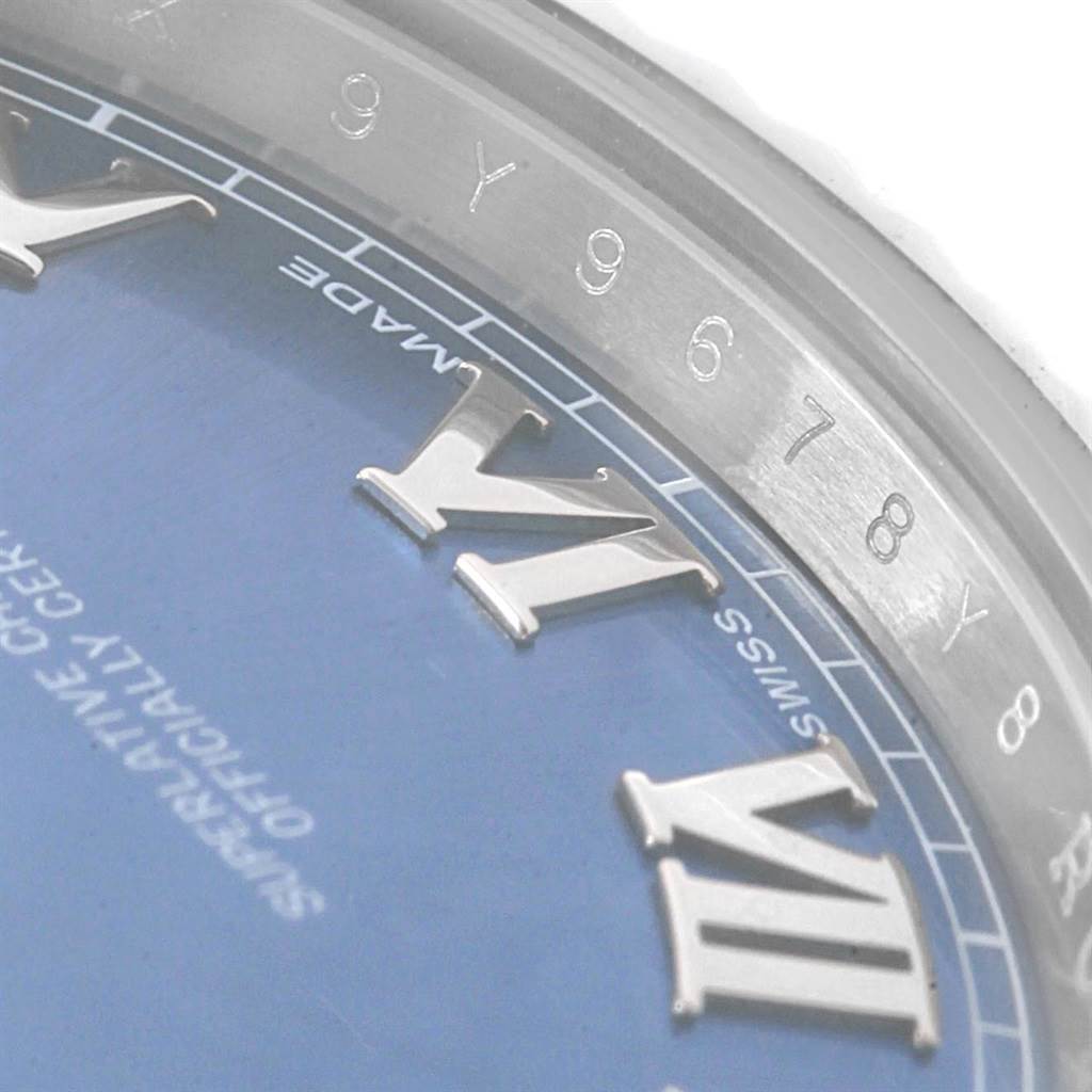 This image shows a close-up of the dial and chapter ring with Roman numerals of the Rolex Datejust 41 116334 Men's Stainless Steel Blue Dial 116334 Men's Stainless Steel Blue Dial watch.