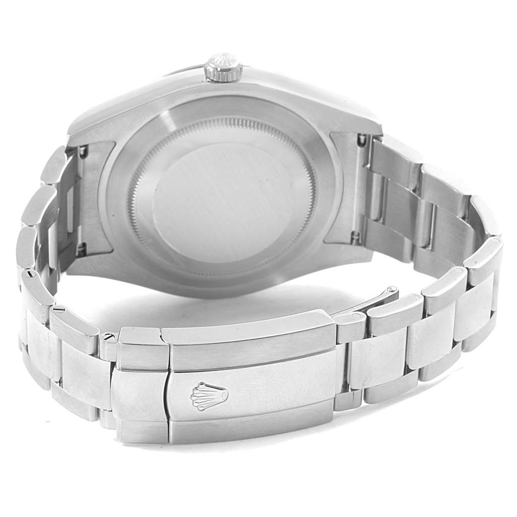 The image shows the back view of the Rolex Datejust 41 116334 Men's Stainless Steel Blue Dial 116334 Men's Stainless Steel Blue Dial watch, highlighting the case back, bracelet, and clasp.