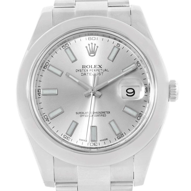 Rolex Datejust II Silver Dial Domed Bezel Steel Mens Watch 116300 SwissWatchExpo