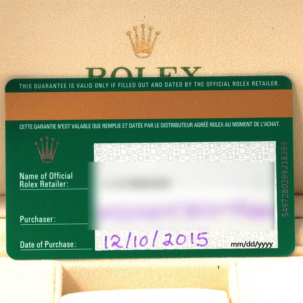 The image shows the guarantee card for a Rolex Datejust 41 116334 Men's Stainless Steel Grey Dial 116334 Men's Stainless Steel Grey Dial watch.