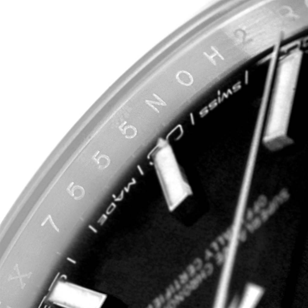 The image shows a close-up angle of the dial and markers of the Rolex Datejust 41 126300 Men's Stainless Steel Black Dial 126300 Men's Stainless Steel Black Dial model.