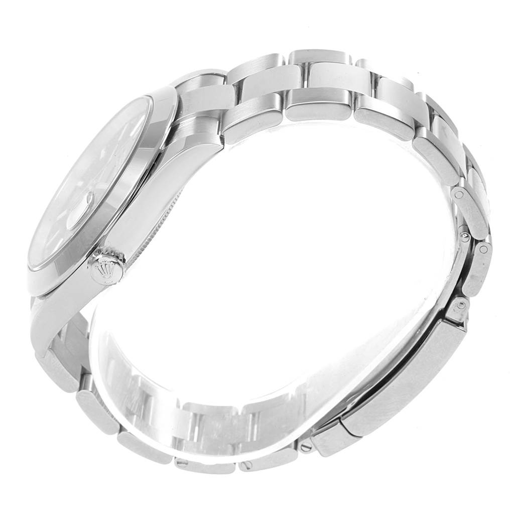 This image shows a side view of a Rolex Datejust 41 126300 Men's Stainless Steel Black Dial 126300 Men's Stainless Steel Black Dial model, highlighting the case, crown, and bracelet.