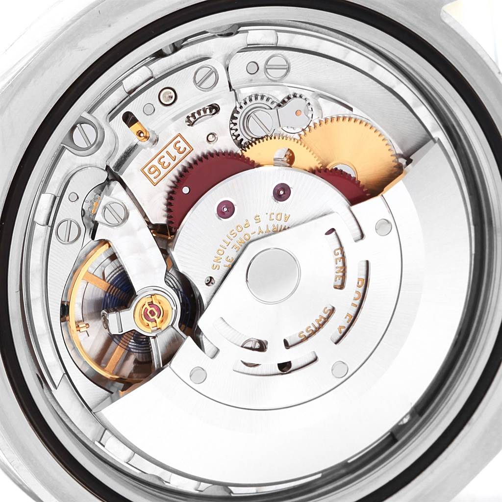 This is a close-up view of the Rolex Datejust 41 116334 Men
s Stainless Steel Grey Dial 116334 Men
s Stainless Steel Grey Dial
s movement and internal gears.