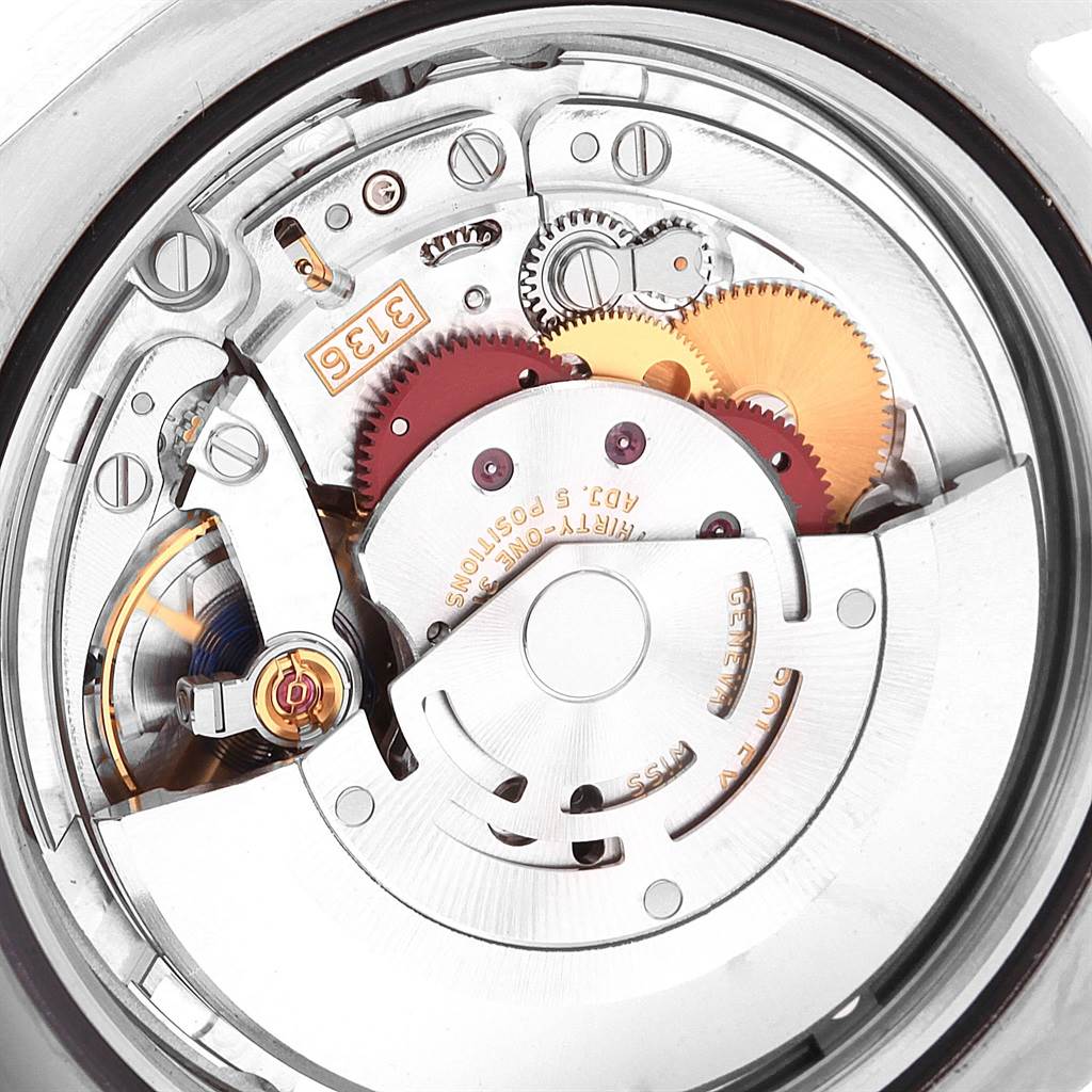 This image shows a detailed view of the movement and internal mechanism of a Rolex Datejust 41 116334 Men's Stainless Steel White Dial 116334 Men's Stainless Steel White Dial watch.