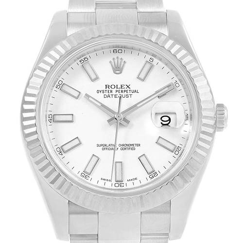 Photo of Rolex Datejust II Steel White Gold White Dial Mens Watch 116334 Box