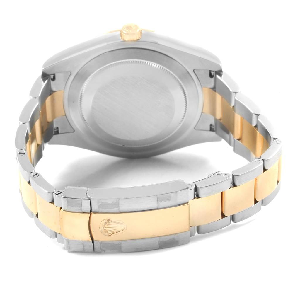 This image shows the back view of the Rolex Datejust 41 116333 Men's Steel and Gold (two tone) Grey Dial 116333 Men's Steel and Gold (two tone) Grey Dial watch, highlighting its case back and two-toned bracelet.
