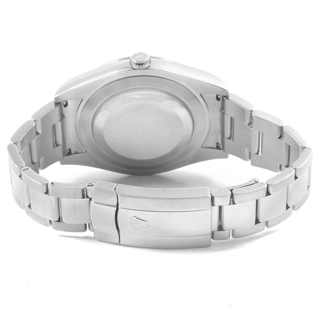 The image shows the case back, bracelet, and clasp of the Rolex Datejust 41 116300 Men
s Stainless Steel Blue Dial 116300 Men
s Stainless Steel Blue Dial from a rear angle.