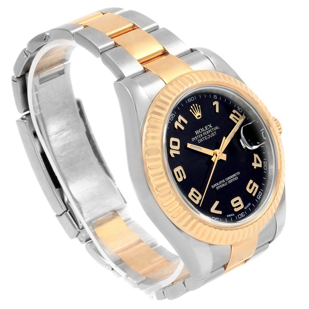 The image shows a Rolex Datejust 41 116333 Men's Steel and Gold (two tone) Black Dial 116333 Men's Steel and Gold (two tone) Black Dial watch at a slight angle, highlighting the two-tone gold and silver bracelet and the black dial.