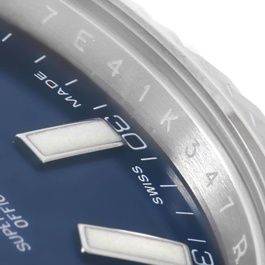 The image shows a close-up of the dial, bezel, and index markers of the Rolex Datejust 41 116334 Men
s Stainless Steel Blue Dial 116334 Men
s Stainless Steel Blue Dial watch.