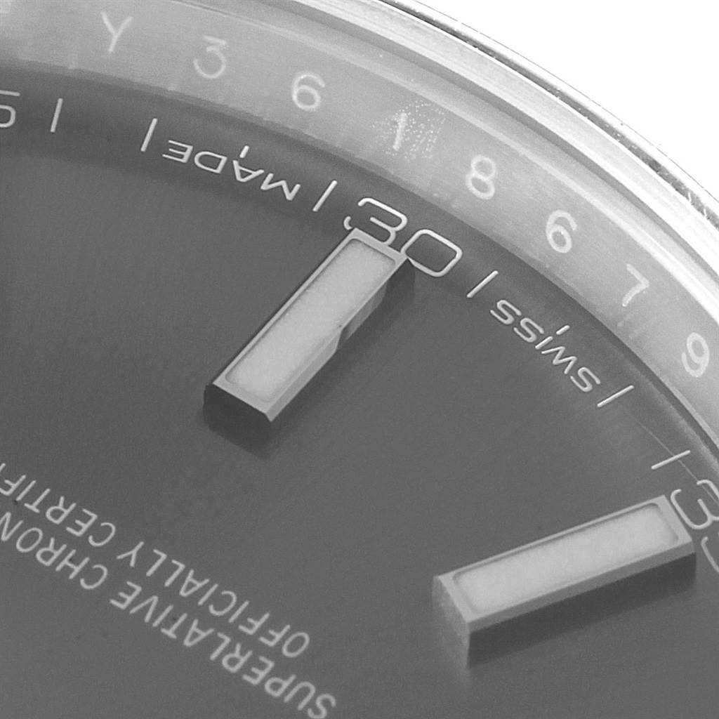 Close-up view of the dial showing the 30-minute marker and segments of other markers on the Rolex Datejust 41 126300 Men
s Stainless Steel Grey Dial 126300 Men
s Stainless Steel Grey Dial model.
