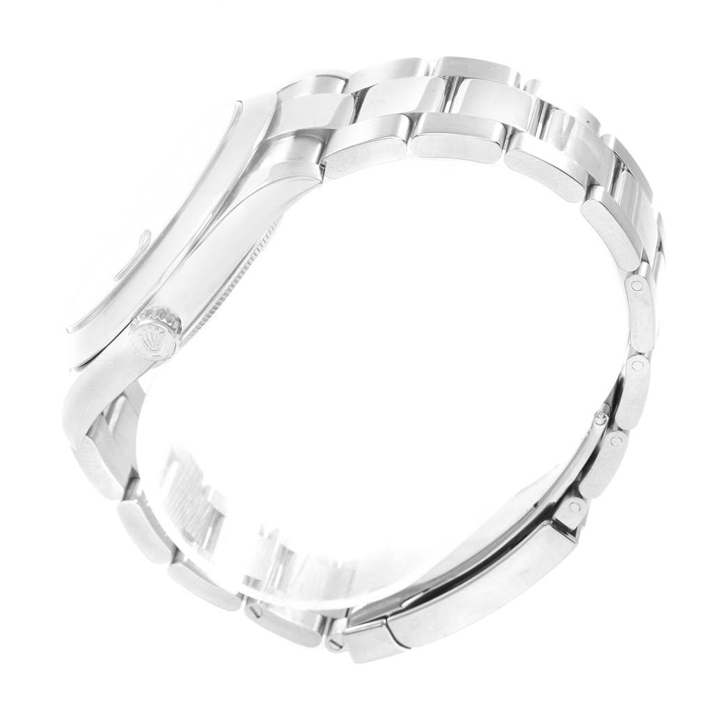 This image shows a side view of the Rolex Datejust 41 126300 Men
s Stainless Steel Grey Dial 126300 Men
s Stainless Steel Grey Dial model, featuring its band, case, and crown.