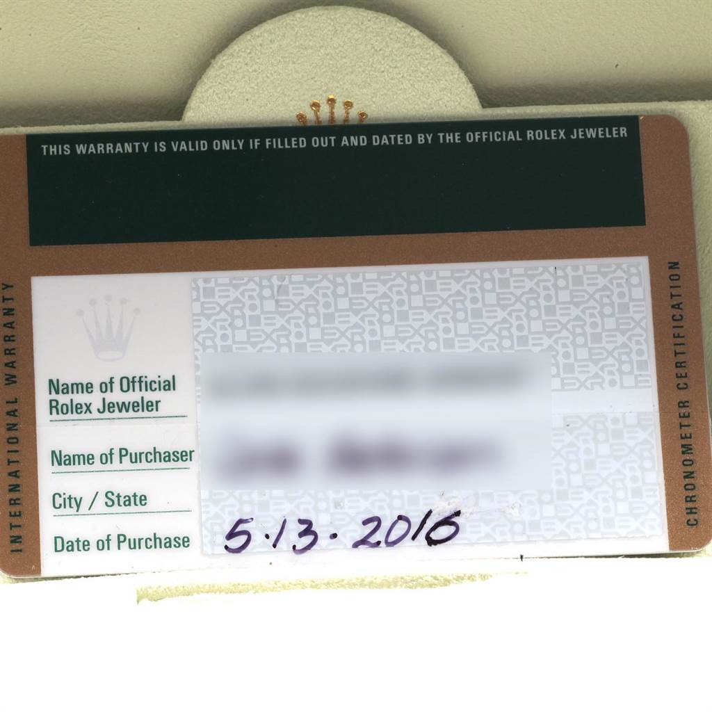This image shows the warranty card for the Rolex Datejust 41 116300 Men's Stainless Steel Black Dial 116300 Men's Stainless Steel Black Dial model.