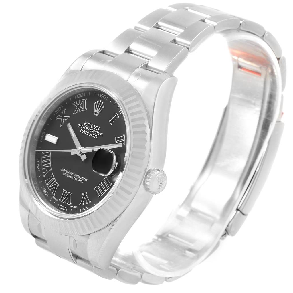 The image shows a Rolex Datejust 41 116334 Men
s Stainless Steel Grey Dial 116334 Men
s Stainless Steel Grey Dial watch from a three-quarter angle, highlighting the face, bezel, crown, and bracelet.