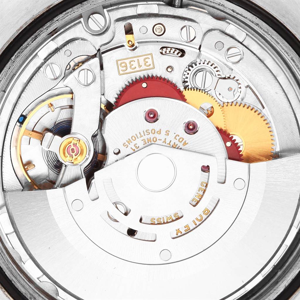 The image shows the detailed internal movement mechanism of a Rolex Datejust 41 116300 Men
s Stainless Steel Blue Dial 116300 Men
s Stainless Steel Blue Dial watch.