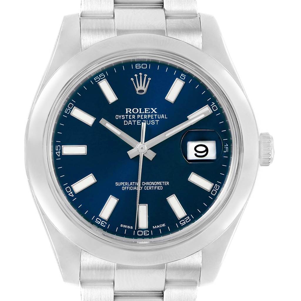 Rolex Datejust II 41mm Blue Baton Dial Steel Mens Watch 116300 Box ...